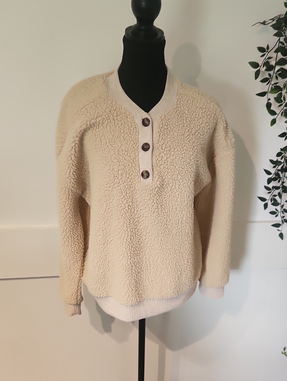 a.n.a Cream Sherpa Henley Pullover